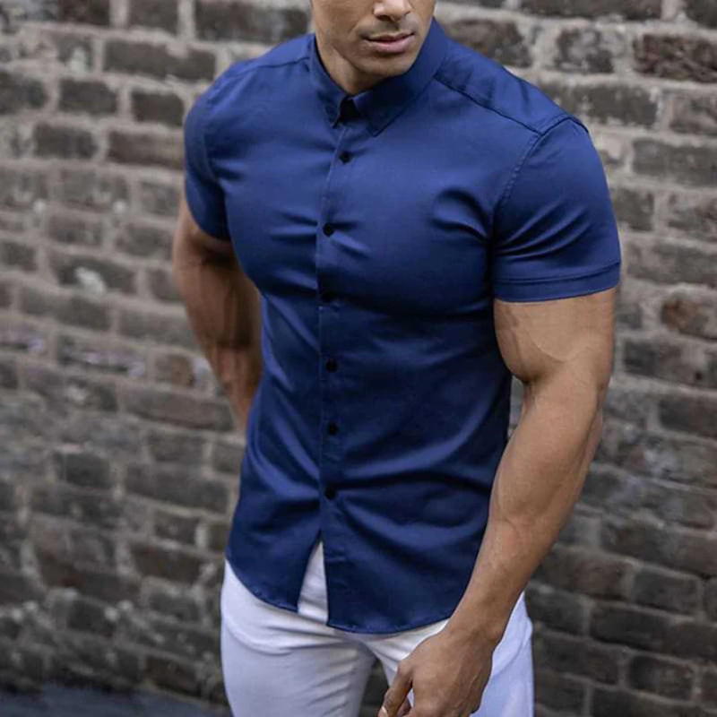 Men’s Slim Fit Shirt with Short Sleeves and Button Detailing