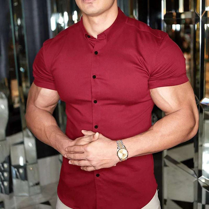 Men’s Slim Fit Shirt with Short Sleeves and Button Detailing