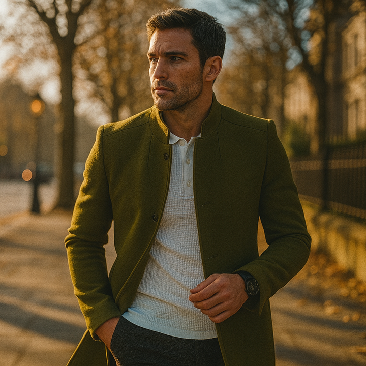 Men’s Smart Casual Coat with Buttoned Front and Structured Silhouette