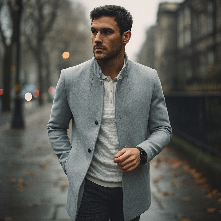 Men’s Smart Casual Coat with Buttoned Front and Structured Silhouette
