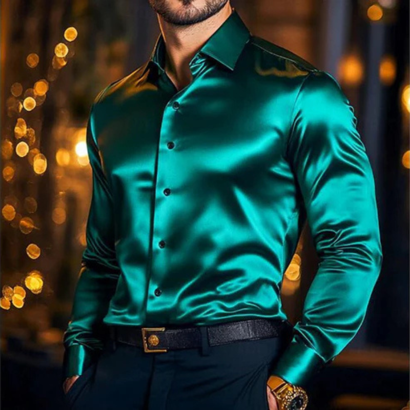 Men’s Tailored Fit Long Sleeve Shirt with Classic Collar and Button Placket