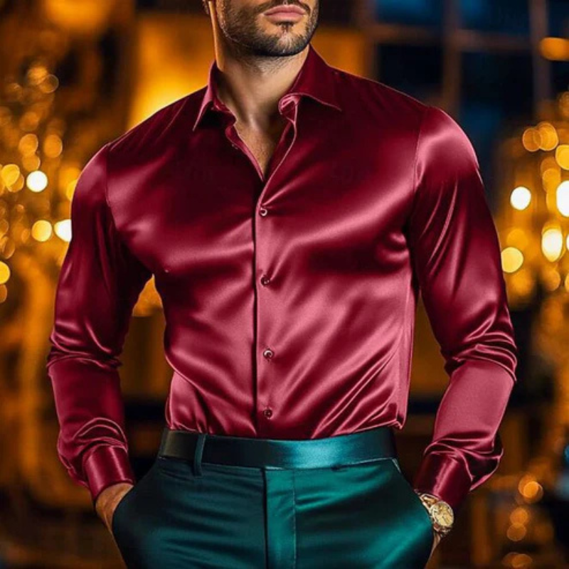Men’s Tailored Fit Long Sleeve Shirt with Classic Collar and Button Placket