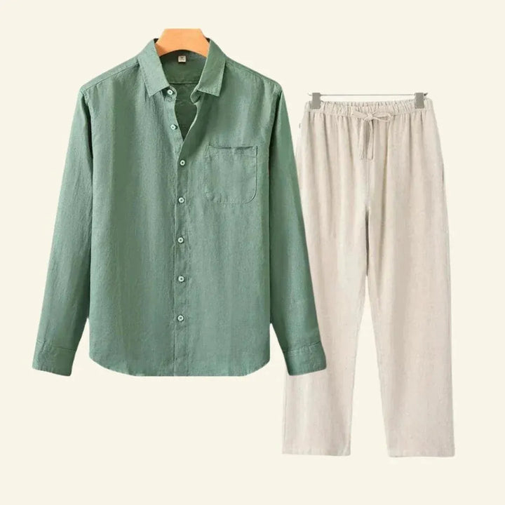 Men’s Two-Piece Set with Button Shirt and Side Pockets