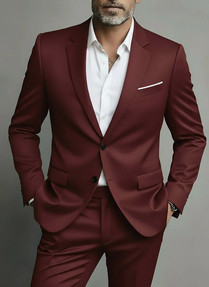 Men’s Two Piece Slim Fit Suit Set with Single Breasted Blazer and Matching Trousers