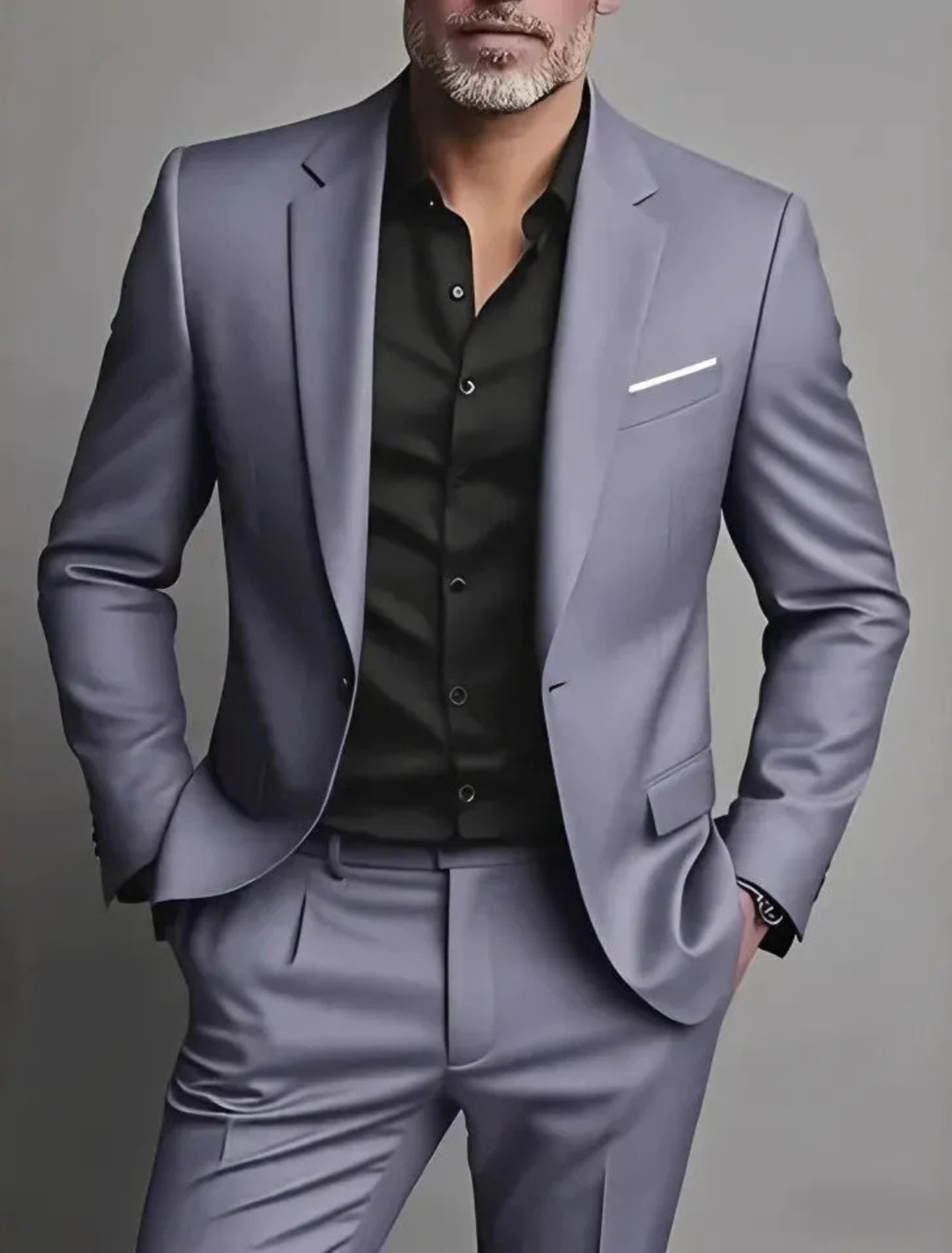 Men’s Two Piece Slim Fit Suit Set with Single Breasted Blazer and Matching Trousers