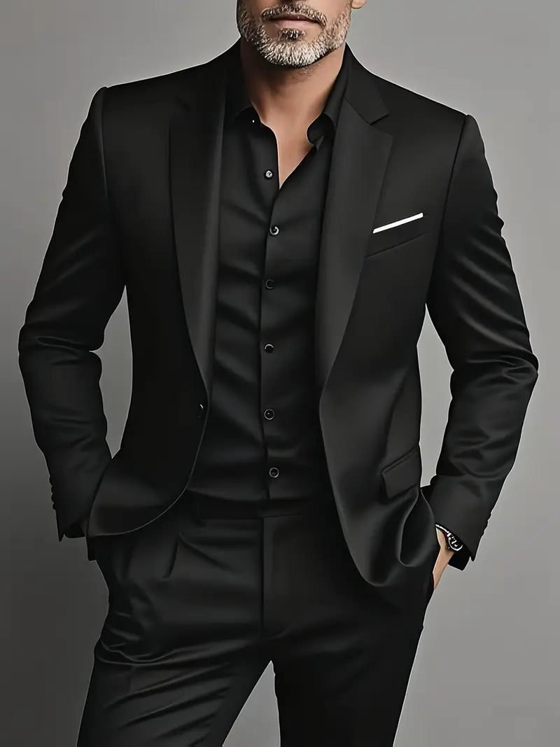 Men’s Two Piece Slim Fit Suit Set with Single Breasted Blazer and Matching Trousers
