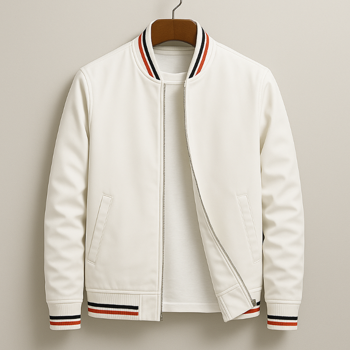 Men’s Winter Parker Jacket with Striped Ribbing and Zipper Closure
