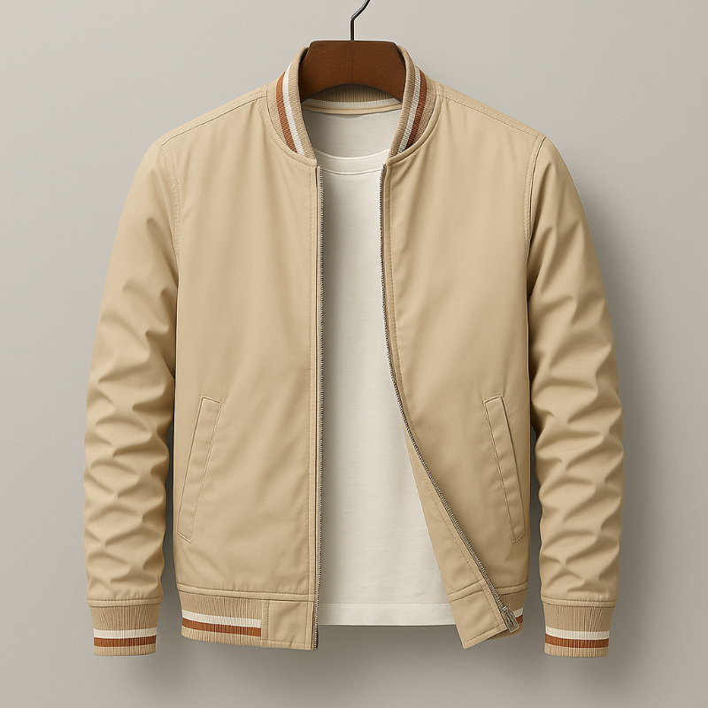Men’s Winter Parker Jacket with Striped Ribbing and Zipper Closure