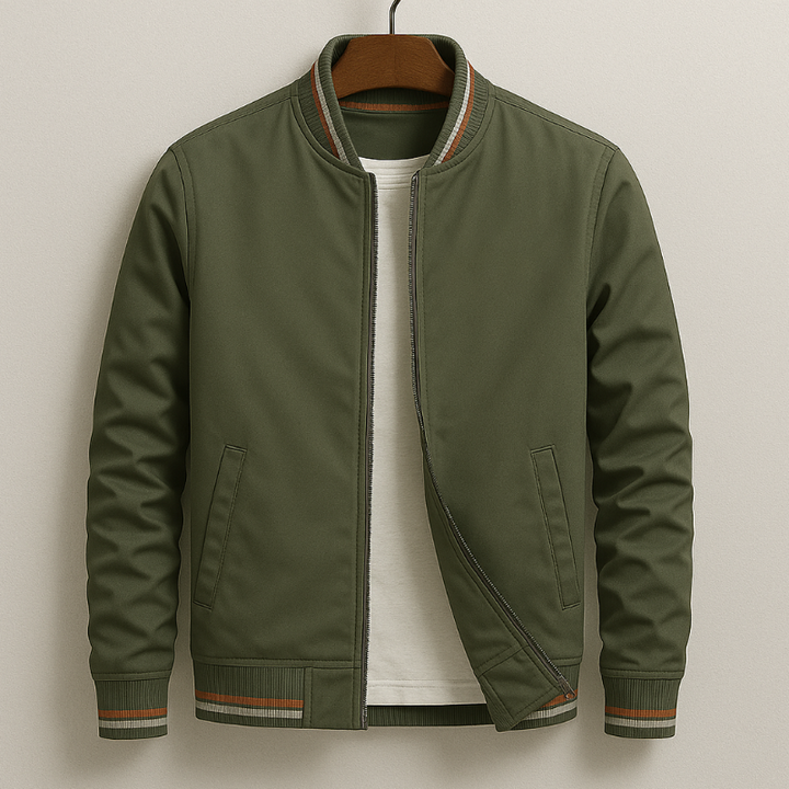 Men’s Winter Parker Jacket with Striped Ribbing and Zipper Closure
