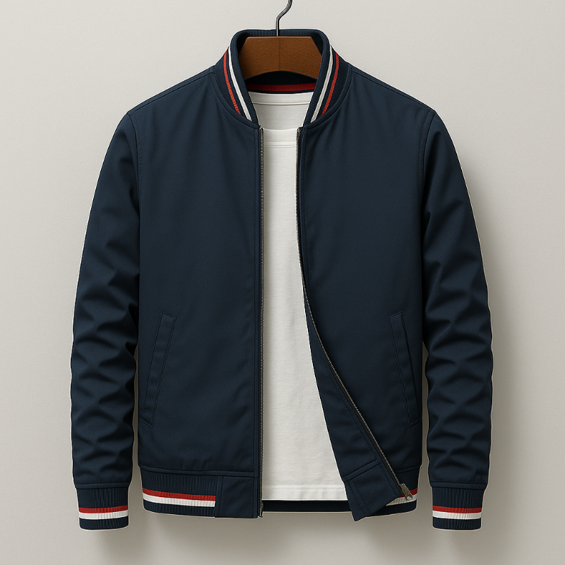 Men’s Winter Parker Jacket with Striped Ribbing and Zipper Closure