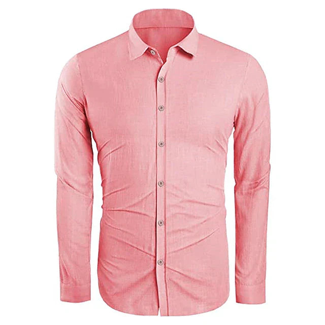 Men’s Linen Long Sleeve Shirt with Button-Down Collar