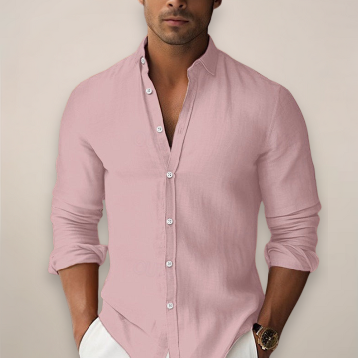 Men’s Linen Summer Shirt with Short Sleeves and Button Closure