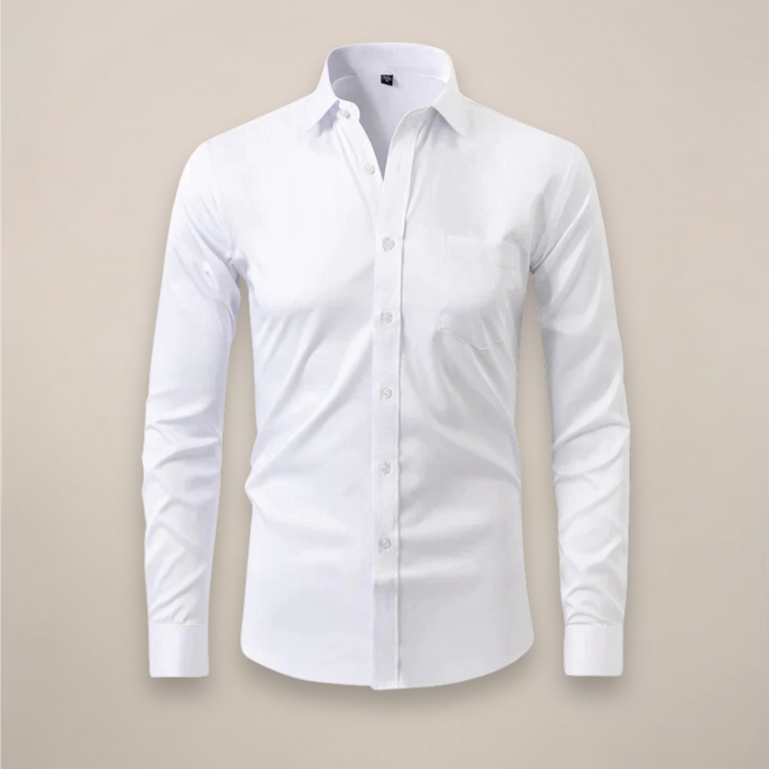 Men’s Long-Sleeved Shirt with Button Closure and Point Collar