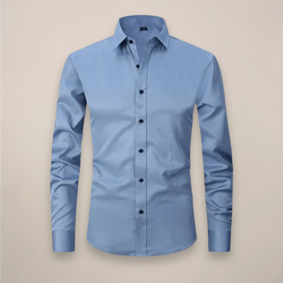 Men’s Long-Sleeved Shirt with Button Closure and Point Collar