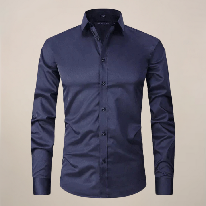 Men’s Long-Sleeved Shirt with Button Closure and Point Collar