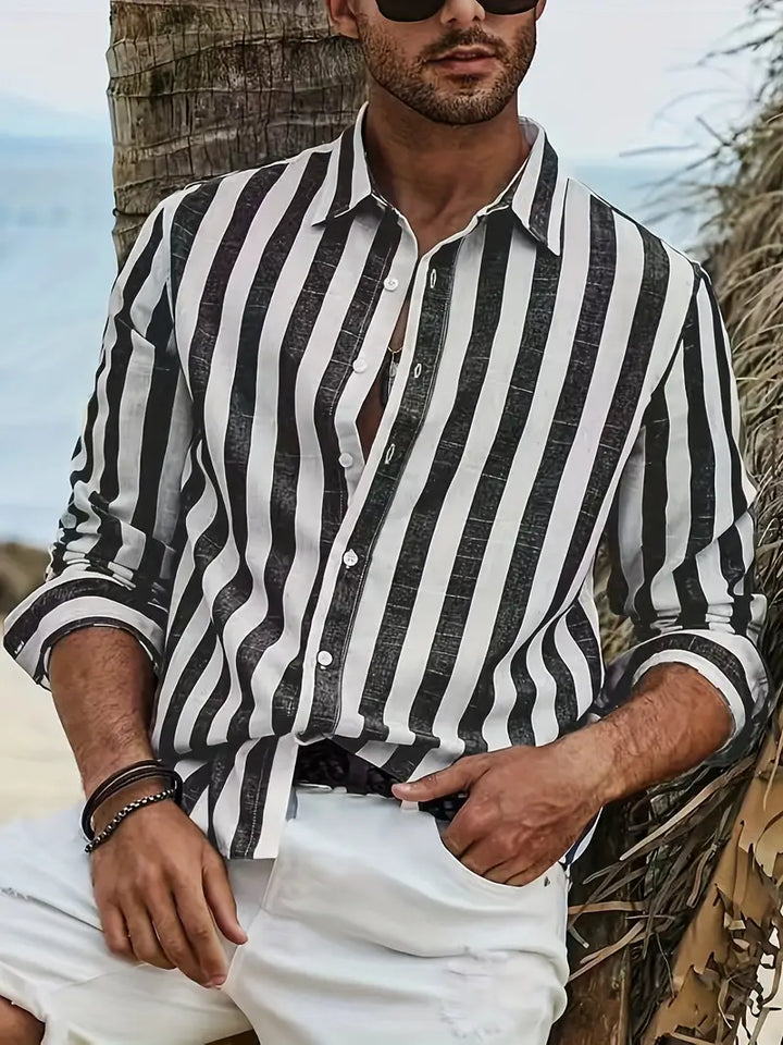 Men’s Striped Shirt with Button Closure and Long Sleeves