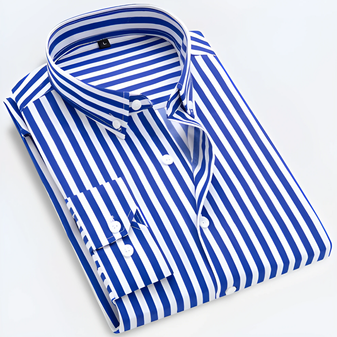 Men’s Striped Long Sleeve Shirt with Vertical Stripe Pattern