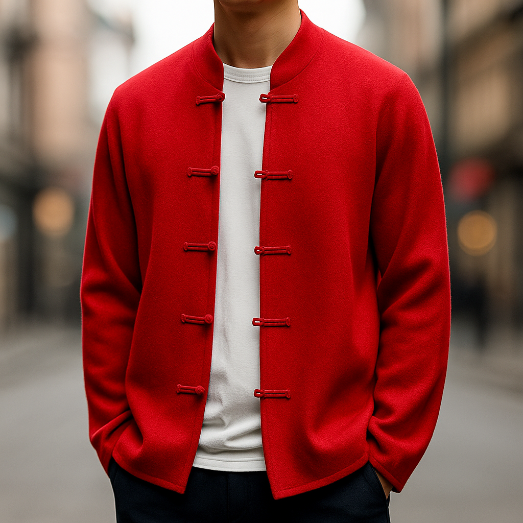 Men's Cardigan with Stand Collar and Button Closure