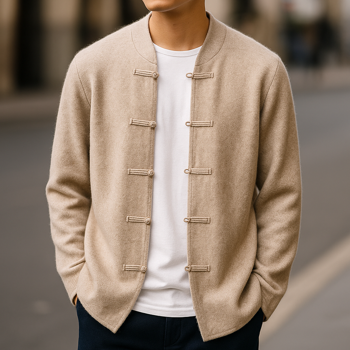 Men's Cardigan with Stand Collar and Button Closure