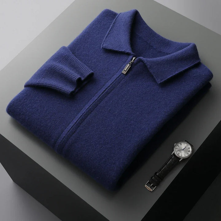 Men's Cardigan with Zipper Front and Structured Collar