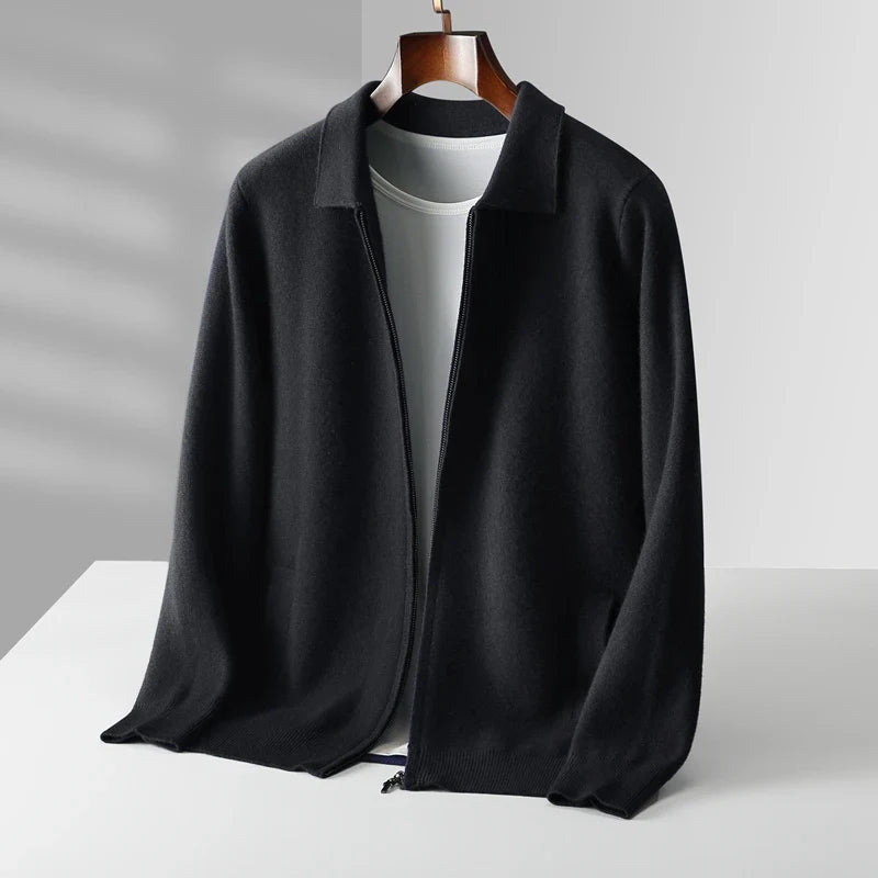 Men's Cardigan with Zipper Front and Structured Collar