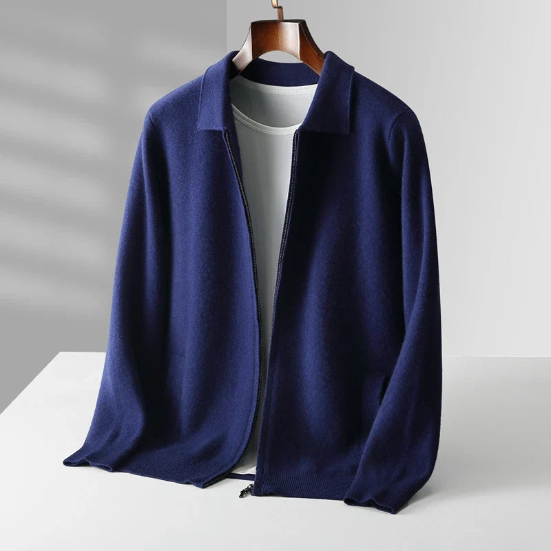 Men's Cardigan with Zipper Front and Structured Collar
