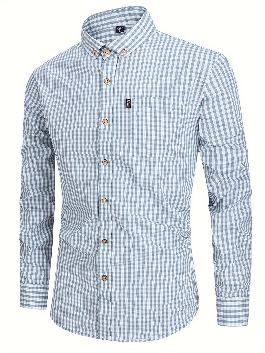 Men’s Check Shirt with Button Placket and Long Sleeves