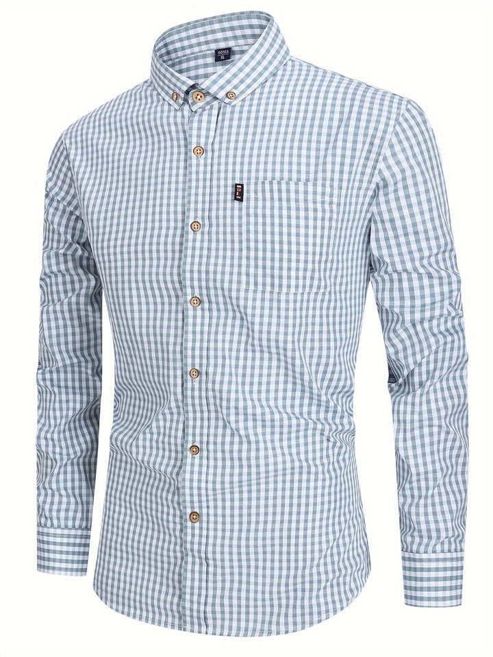 Men’s Check Shirt with Button Placket and Long Sleeves
