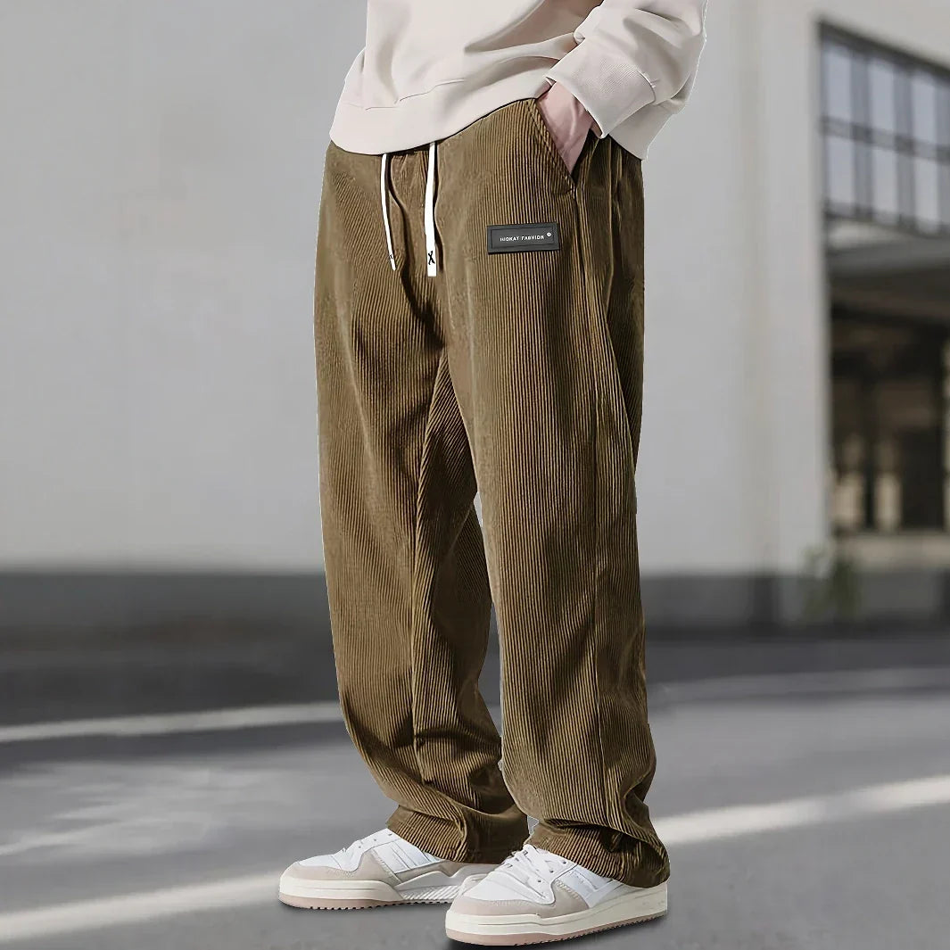 Men’s Corduroy Trousers with Adjustable Waist and Secure Pockets