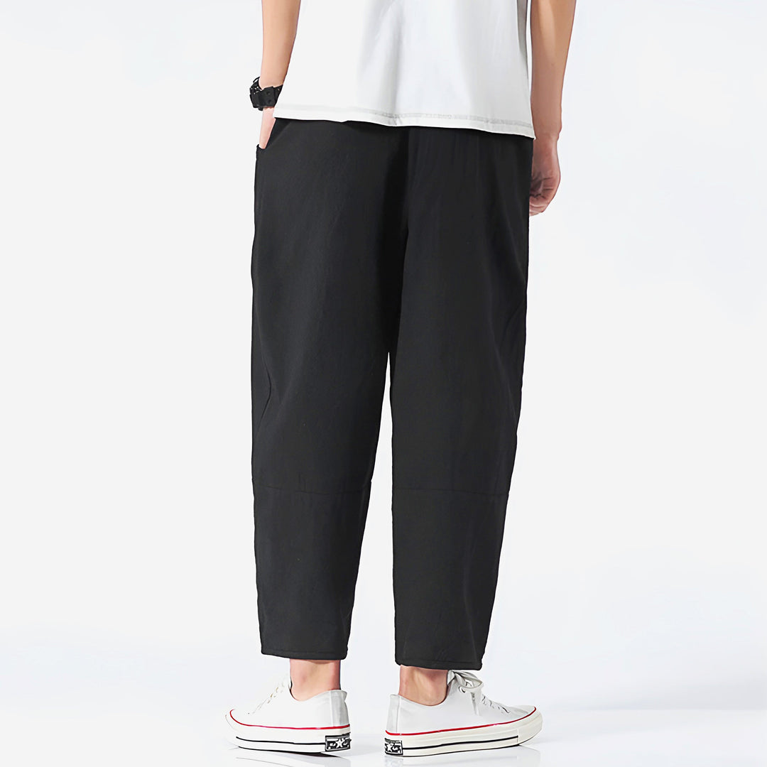Men’s Cropped Trousers with Drawstring Waist and Side Pockets