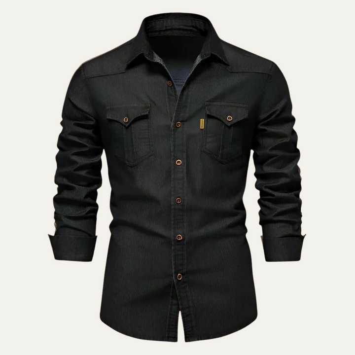 Mens Denim Shirt with Button-Down Front and Chest Pockets