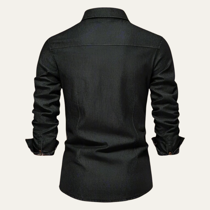 Mens Denim Shirt with Button-Down Front and Chest Pockets