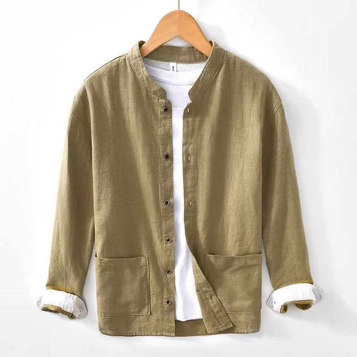 Men’s Haku Collar Shirt with Mandarin Collar and Button Closure