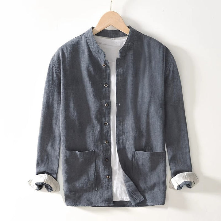 Men’s Haku Collar Shirt with Mandarin Collar and Button Closure