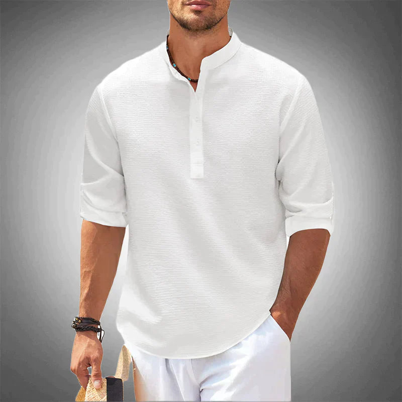 Men’s Henley Shirt with Button Placket and Short Sleeves