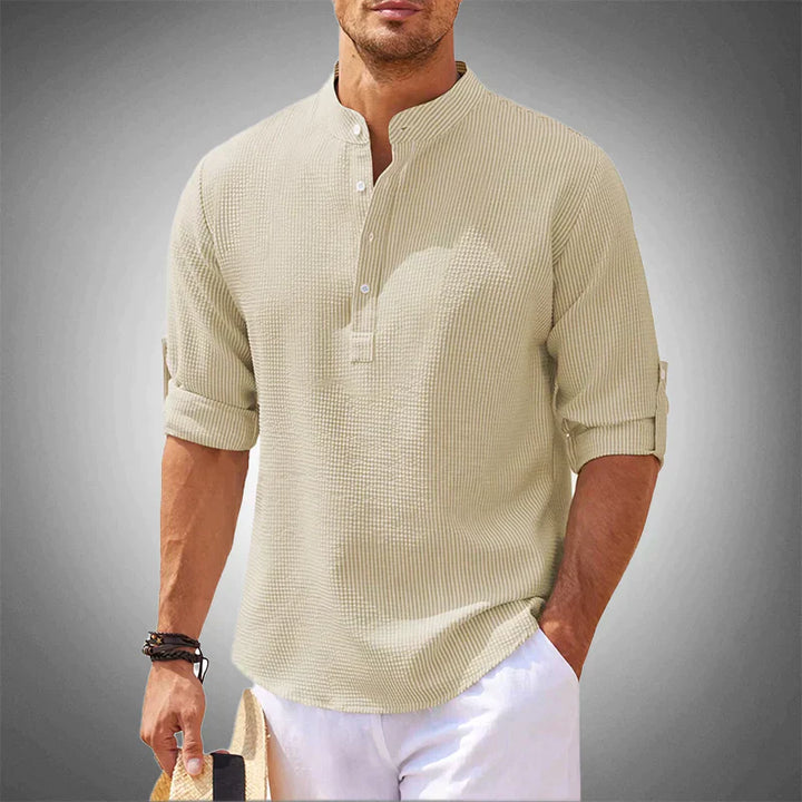 Men’s Henley Shirt with Button Placket and Short Sleeves