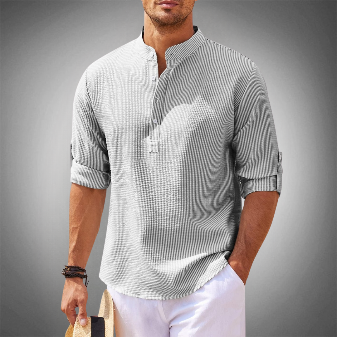 Men’s Henley Shirt with Button Placket and Short Sleeves