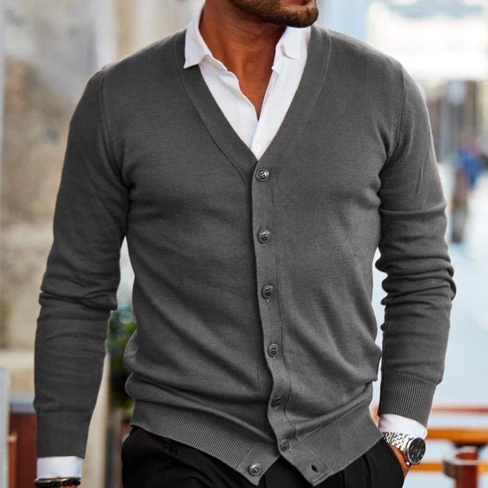 Men’s Knit Cardigan with Button Closure and Ribbed Cuffs