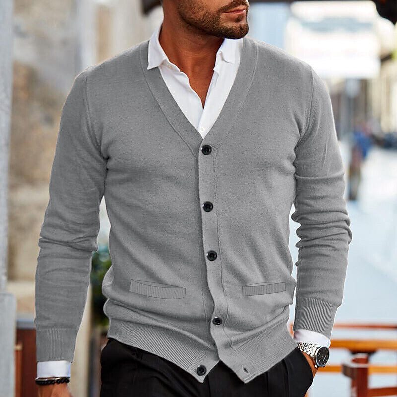 Men’s Knit Cardigan with Button Closure and Ribbed Cuffs