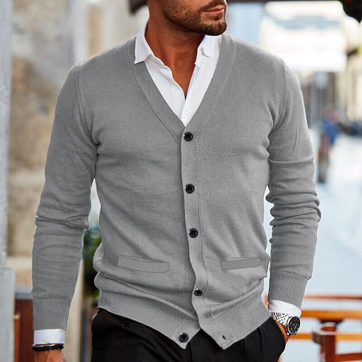 Men’s Knit Cardigan with Button Closure and Ribbed Cuffs