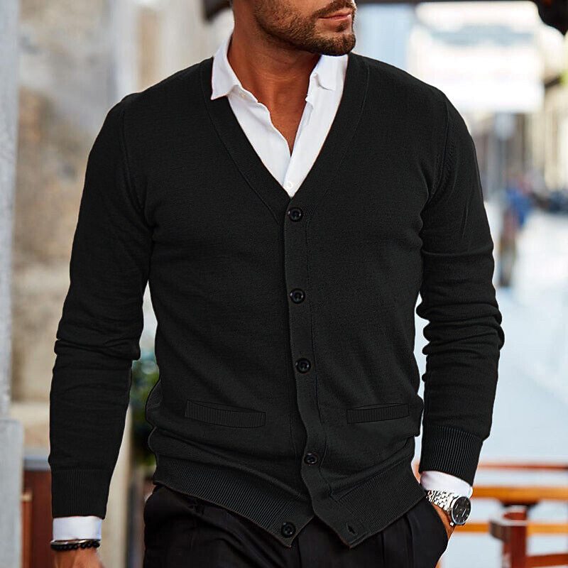 Men’s Knit Cardigan with Button Closure and Ribbed Cuffs