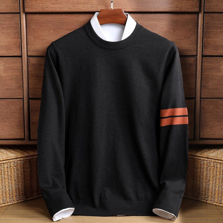 Mens Knit Jumper with Crew Neck Collar and Ribbed Hem