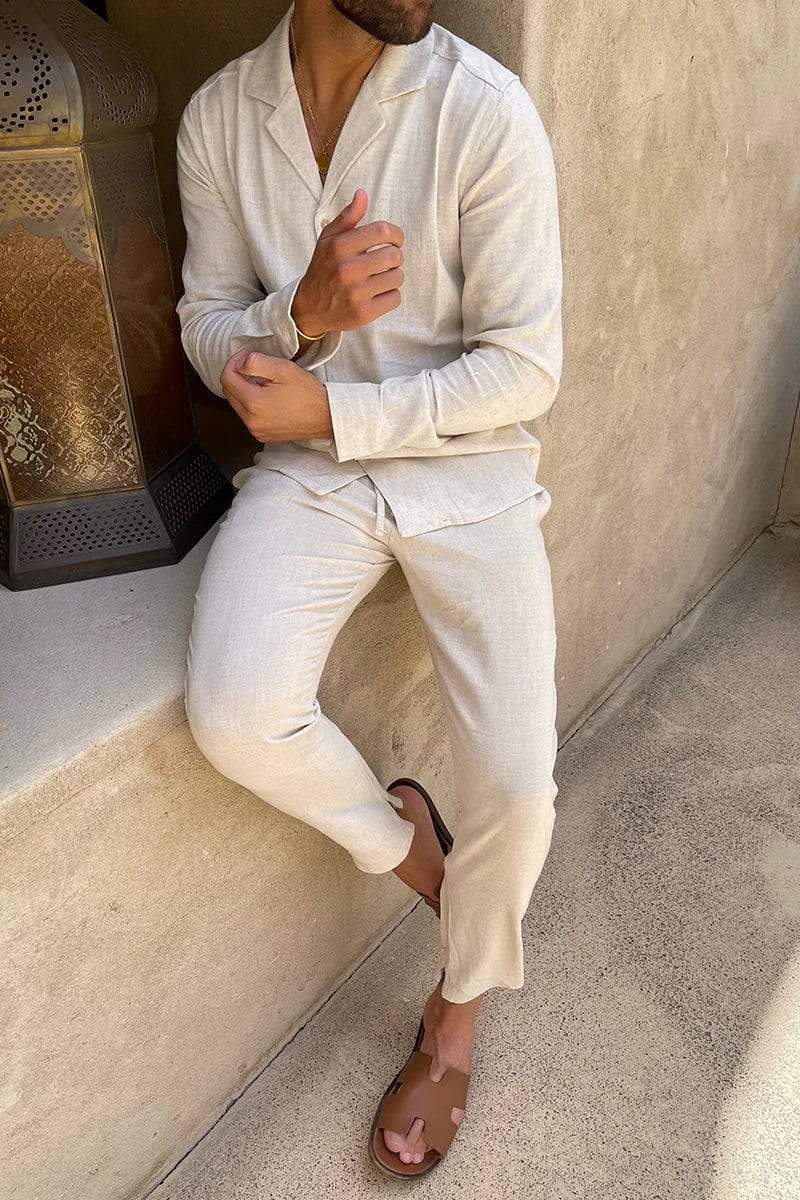 Men’s Linen Set with Button Closure and Versatile Design