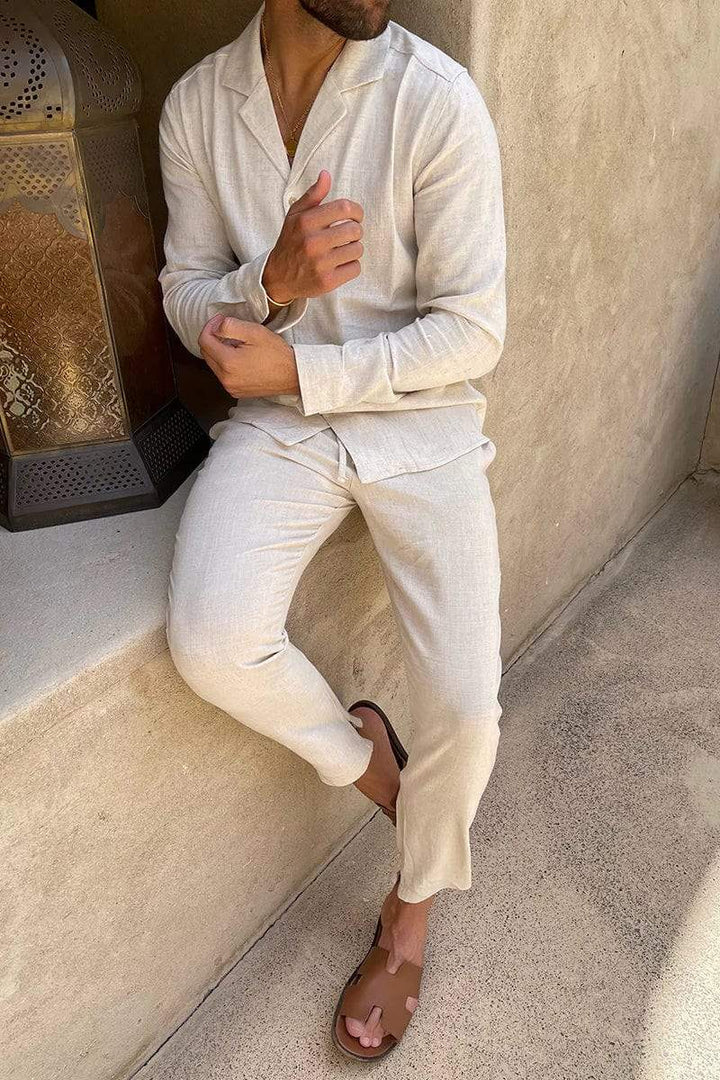 Men’s Linen Set with Button Closure and Versatile Design