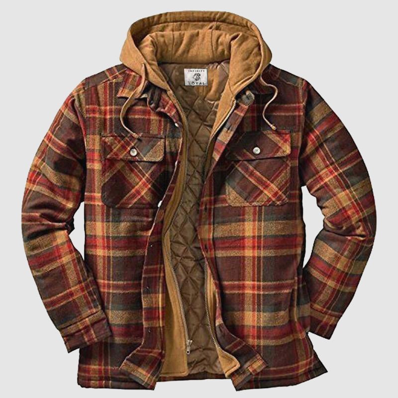 Mens Lumberjack Jacket with Zipper Closure and Detachable Hood