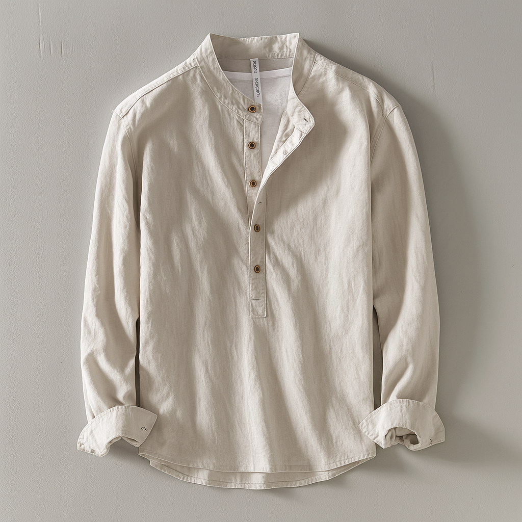 Men’s Mandarin Collar Shirt with Button Placket