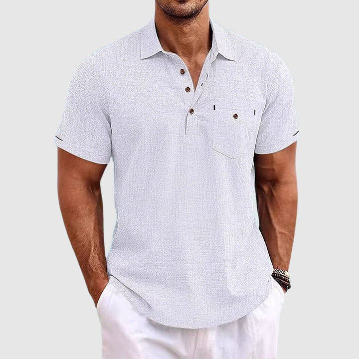 Mens Polo Shirt with Turn‑Down Collar and Button Placket Closure