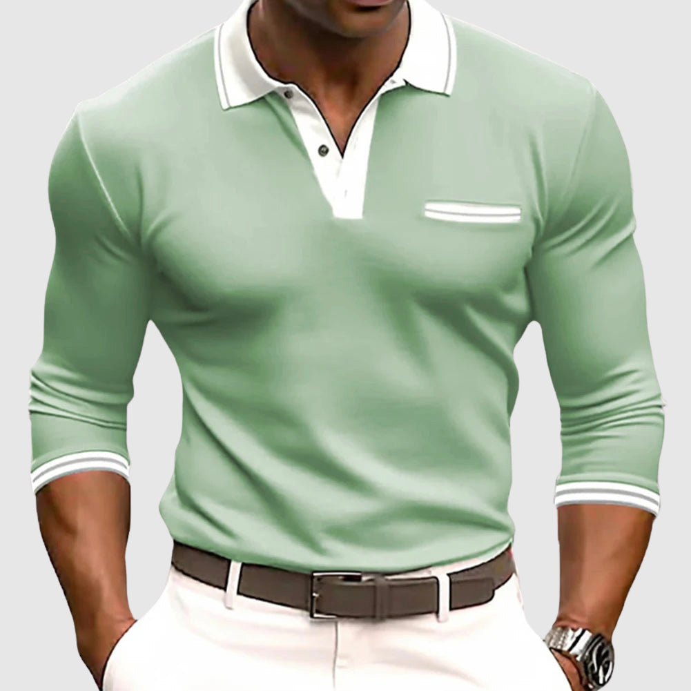 Mens Polo Shirt with Turn‑Down Collar and Contrast Trim