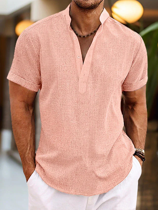 Men’s Shirt with Henley Collar and Short Sleeves