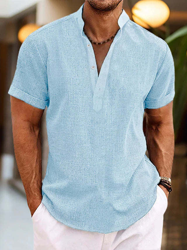 Men’s Shirt with Henley Collar and Short Sleeves